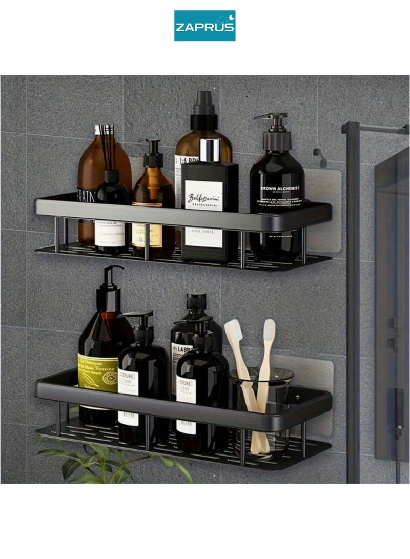 Zaprus Shower Caddy 2 Pack, Black Aluminum Bathroom Shelf Organizer with 2 Hooks, 15lb Weight Capacity - Image 2