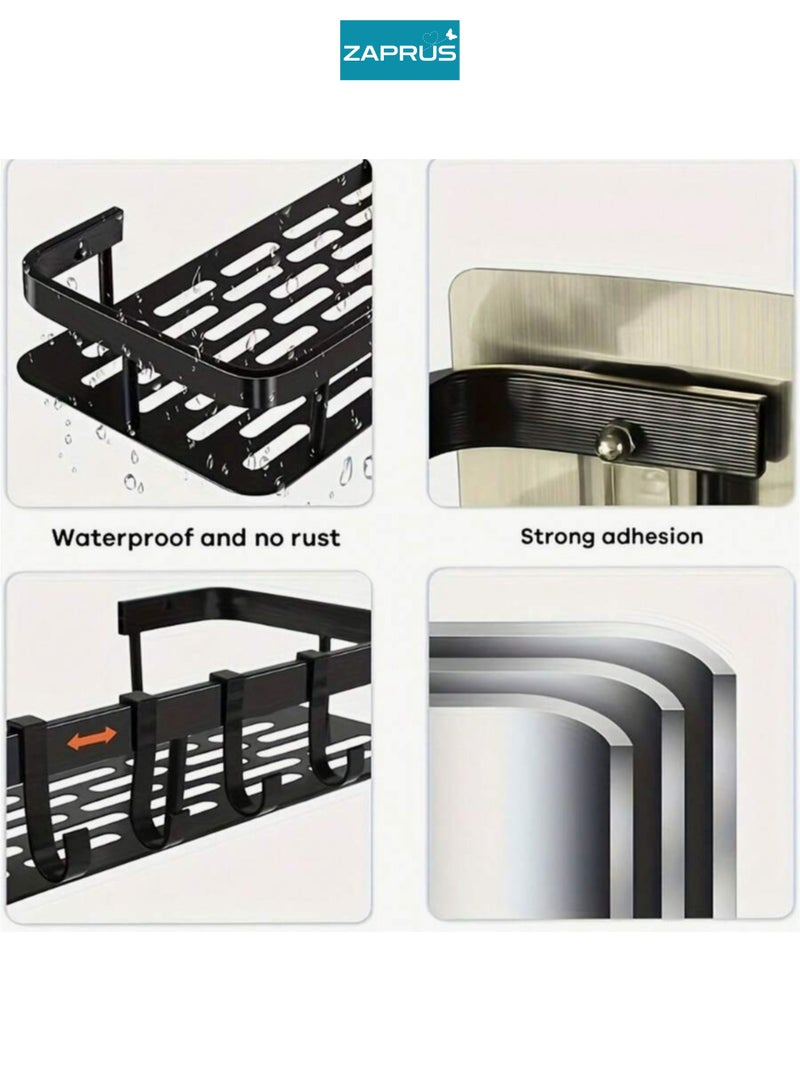 Zaprus Shower Caddy 2 Pack, Black Aluminum Bathroom Shelf Organizer with 2 Hooks, 15lb Weight Capacity - Image 3