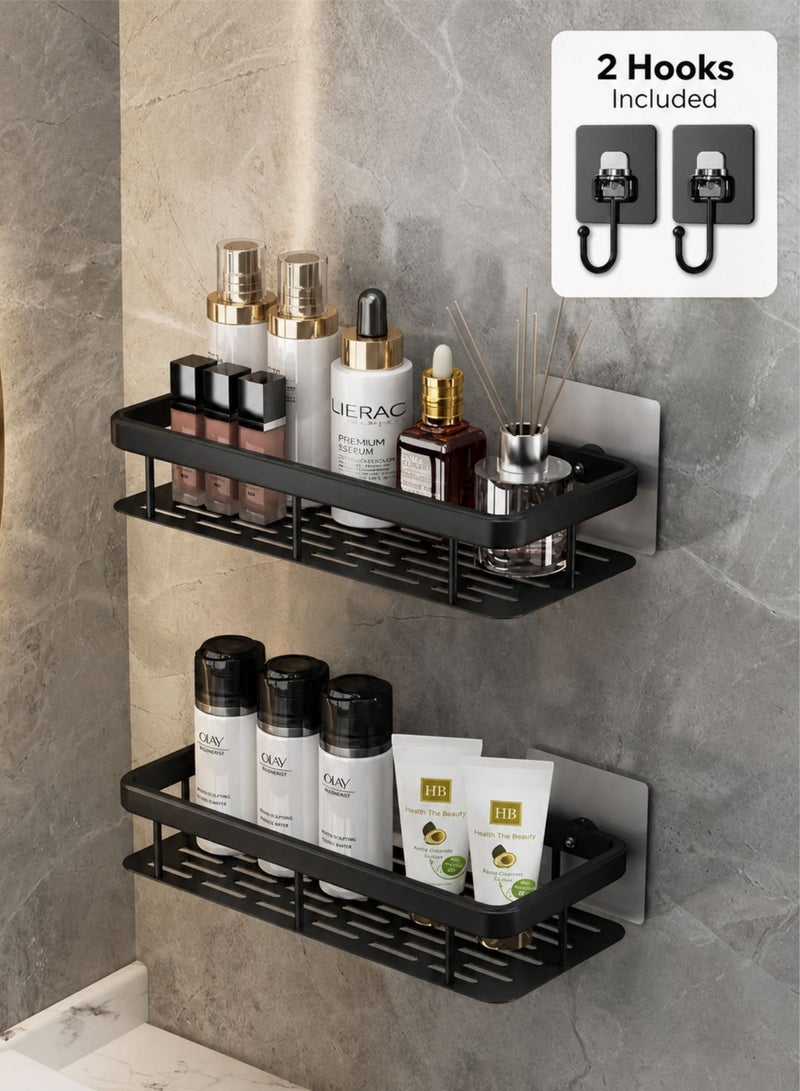 Zaprus Shower Caddy 2 Pack, Black Aluminum Bathroom Shelf Organizer with 2 Hooks, 15lb Weight Capacity - Image 1