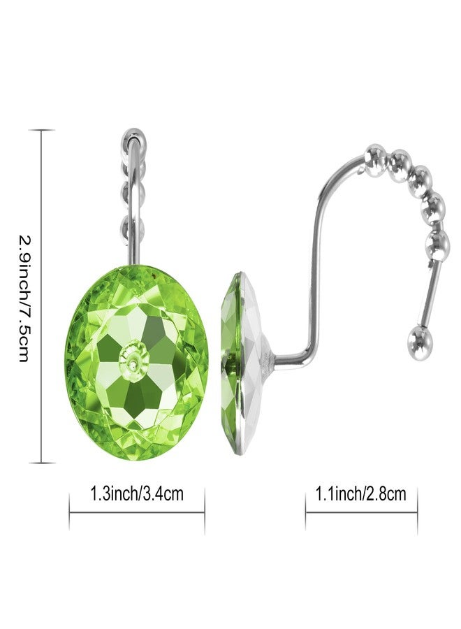 Sunlit Luxury Design Round Sage Green Diamond Crystal Gem Bling with Glide Balls Shower Curtain Hooks, Rust Proof Metal Rhinestones Glam Shower Curtain Rings-12 Pack - Image 2