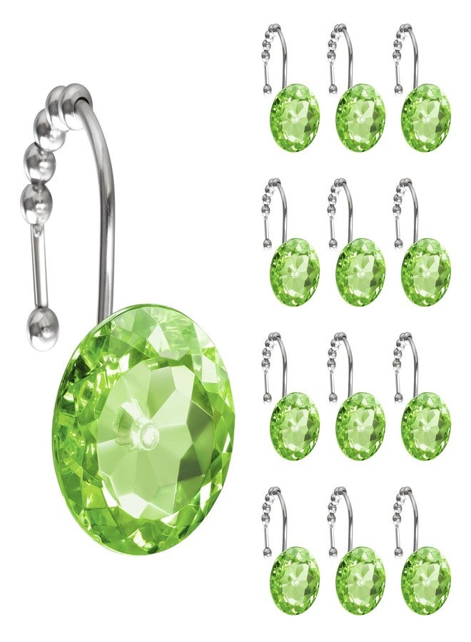 Sunlit Luxury Design Round Sage Green Diamond Crystal Gem Bling with Glide Balls Shower Curtain Hooks, Rust Proof Metal Rhinestones Glam Shower Curtain Rings-12 Pack - Image 1