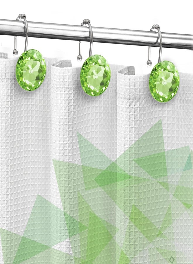 Sunlit Luxury Design Round Sage Green Diamond Crystal Gem Bling with Glide Balls Shower Curtain Hooks, Rust Proof Metal Rhinestones Glam Shower Curtain Rings-12 Pack - Image 4