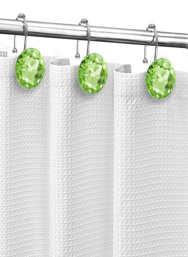 Sunlit Luxury Design Round Sage Green Diamond Crystal Gem Bling with Glide Balls Shower Curtain Hooks, Rust Proof Metal Rhinestones Glam Shower Curtain Rings-12 Pack - Image 5