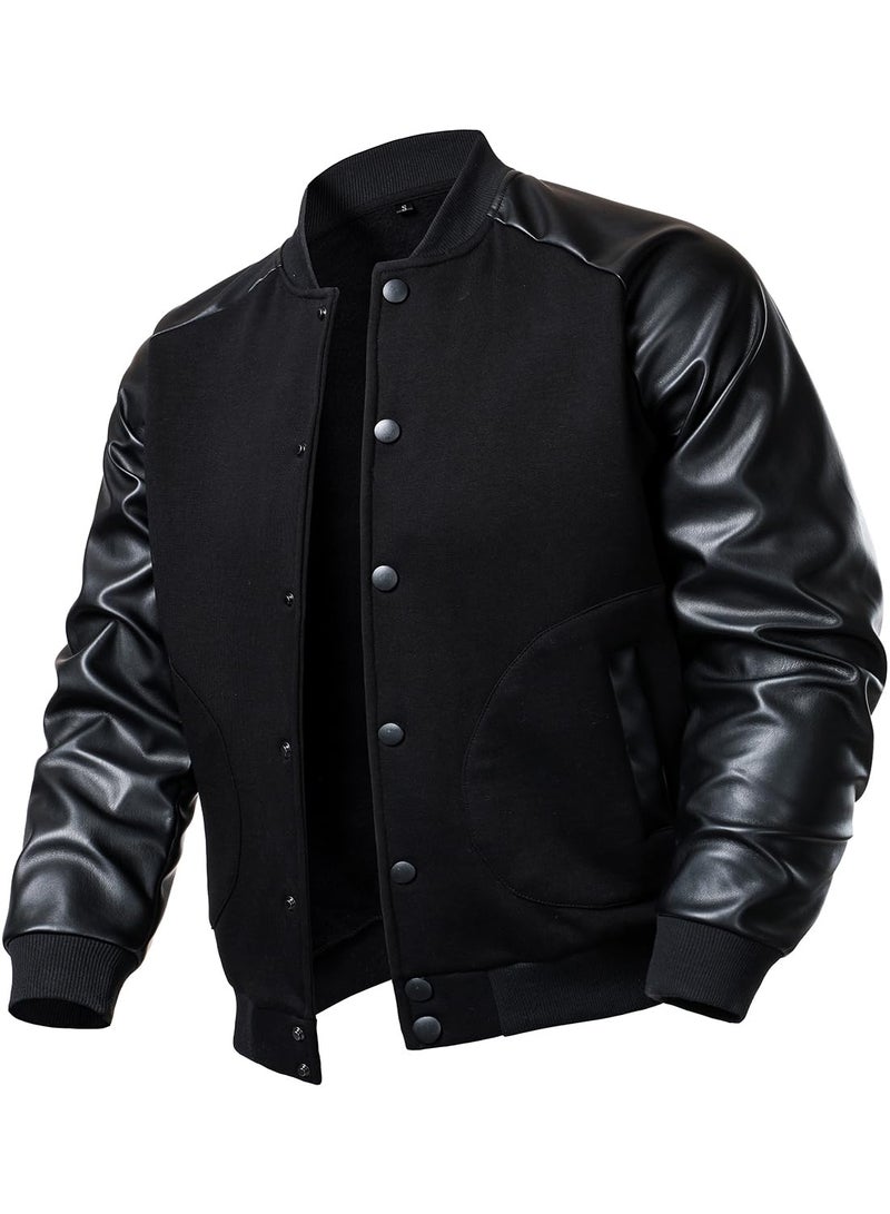 FANARCHER Menâ€™s Varsity Baseball Jacket Cotton Blend Letterman Jacket with Faux Leather Sleeve Bomber Coat - Image 1