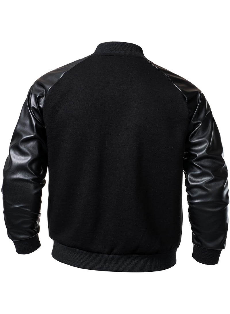 FANARCHER Menâ€™s Varsity Baseball Jacket Cotton Blend Letterman Jacket with Faux Leather Sleeve Bomber Coat - Image 4