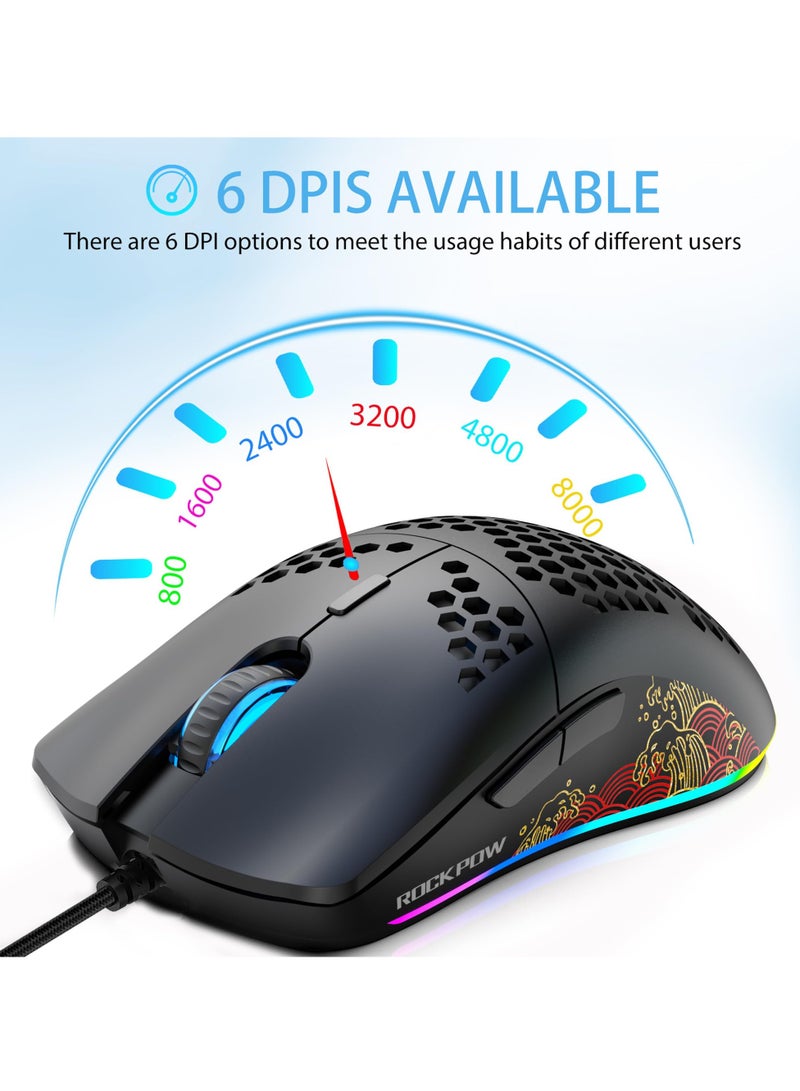 Rock Pow 60% Wired Gaming Keyboard Mouse Combo,RGB Gaming Mice Ergonomic Ultralight 8000DPI Optical Sensor,61 Keys RGB Backlit Gaming Keyboard,Ultra-Compact Mini Waterproof Keyboard for PC Computer Gamer - Image 3
