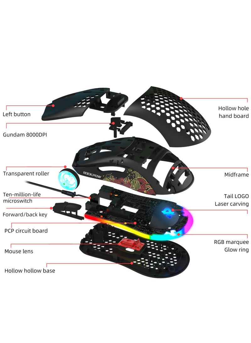 Rock Pow 60% Wired Gaming Keyboard Mouse Combo,RGB Gaming Mice Ergonomic Ultralight 8000DPI Optical Sensor,61 Keys RGB Backlit Gaming Keyboard,Ultra-Compact Mini Waterproof Keyboard for PC Computer Gamer - Image 5