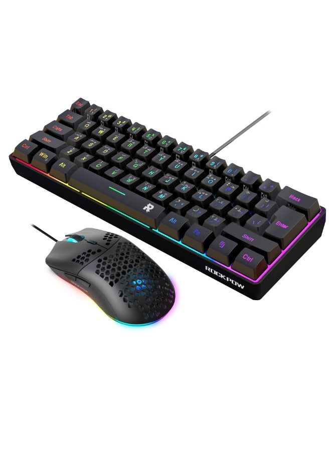 60% Wired Gaming Keyboard Mouse Combo,RGB Gaming Mice Ergonomic Ultralight 8000DPI Optical Sensor,61 Keys RGB Backlit Gaming Keyboard,Ultra-Compact Mini Waterproof Keyboard for PC Computer Gamer