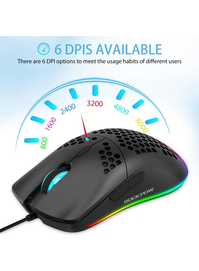 Rock Pow 60% Wired Gaming Keyboard Mouse Combo,RGB Gaming Mice Ergonomic Ultralight 8000DPI Optical Sensor,61 Keys RGB Backlit Gaming Keyboard,Ultra-Compact Mini Waterproof Keyboard for PC Computer Gamer - Image 3