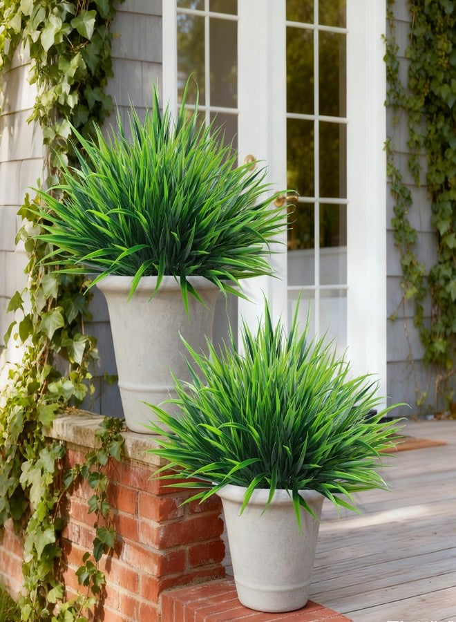 Ivydale 12Pcs Artificial Plants Outdoor Fake Plastic Grass Spring Decoration UV Resistant Faux Greenery Stems Bushes Outside Fake Plants for Planters Patio Porch Window Box Pathway Garden Home Decor, Green - Image 3