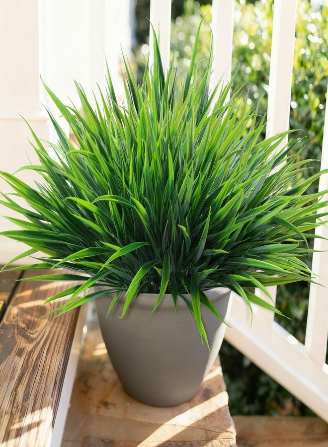 Ivydale 12Pcs Artificial Plants Outdoor Fake Plastic Grass Spring Decoration UV Resistant Faux Greenery Stems Bushes Outside Fake Plants for Planters Patio Porch Window Box Pathway Garden Home Decor, Green - Image 2