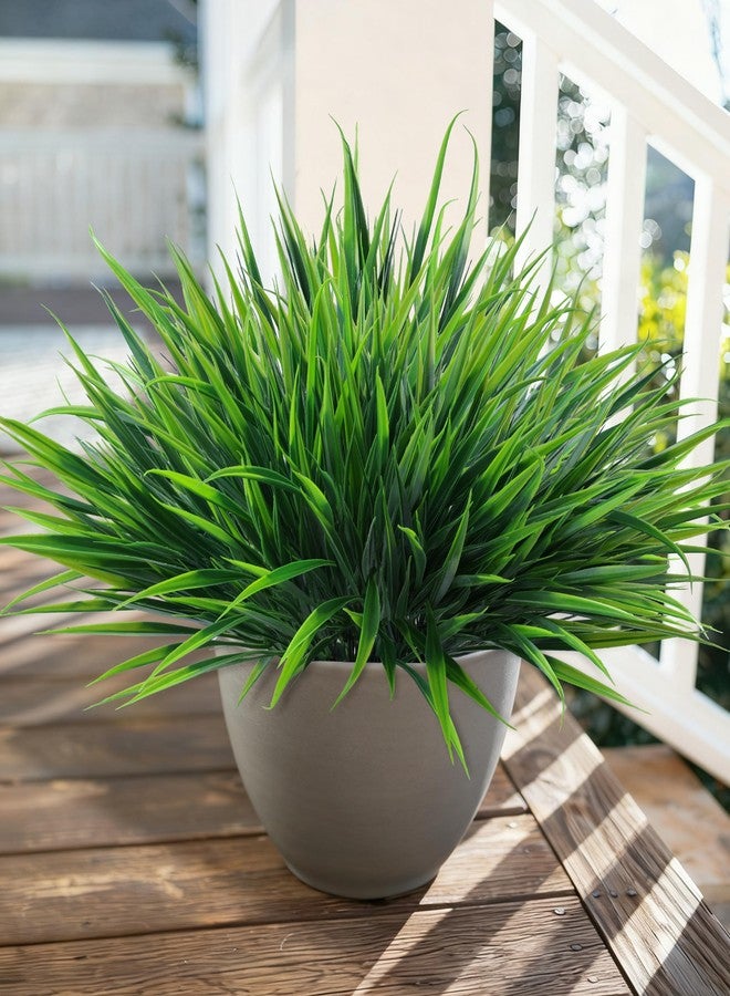 Ivydale 12Pcs Artificial Plants Outdoor Fake Plastic Grass Spring Decoration UV Resistant Faux Greenery Stems Bushes Outside Fake Plants for Planters Patio Porch Window Box Pathway Garden Home Decor, Green - Image 1