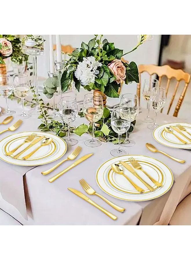 40pcs Golden Heavy Duty Plastic Cutlery Set Forks Knives Spoons For Catering - Image 2