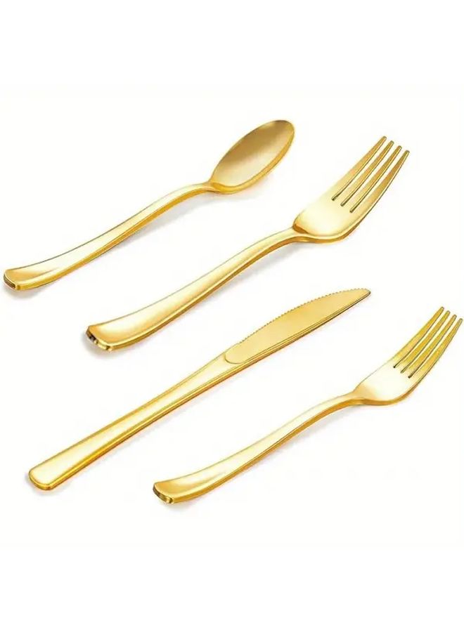 40pcs Golden Heavy Duty Plastic Cutlery Set Forks Knives Spoons For Catering - Image 4
