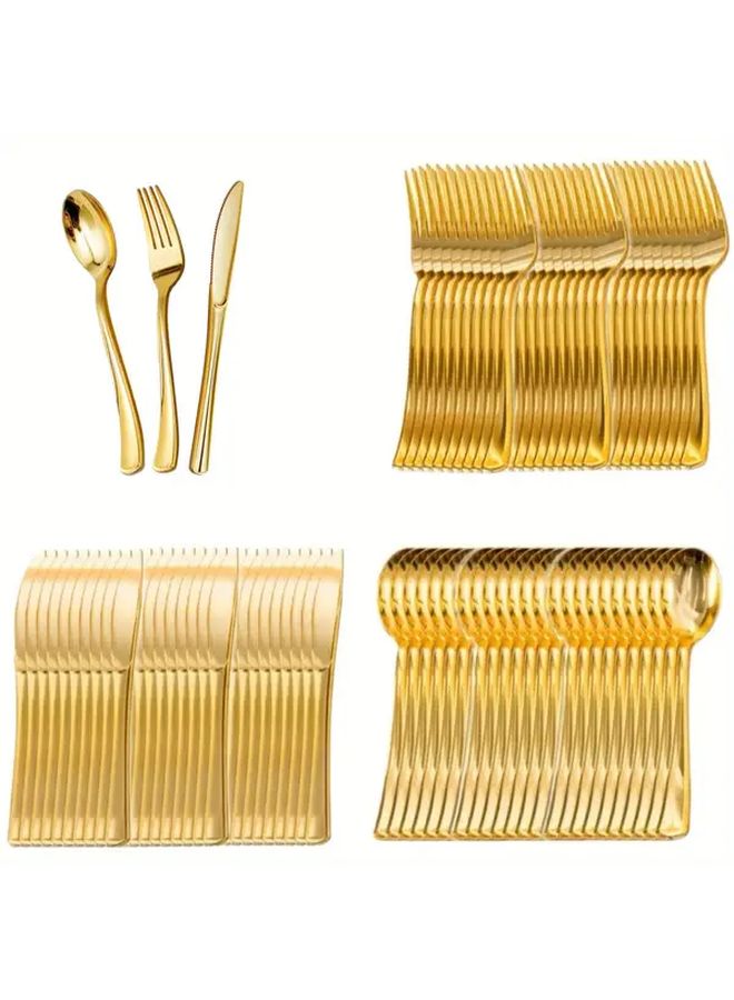 40pcs Golden Heavy Duty Plastic Cutlery Set Forks Knives Spoons For Catering - Image 1