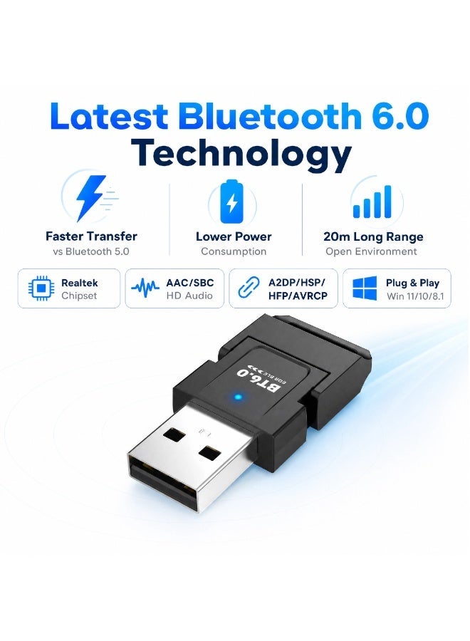 Aura Select USB-C/USB-A Dual Plug Bluetooth 6.0 Adapter for Windows PC｜Plug & Play for Win11/10/8.1｜Connect 7 Devices - Image 3