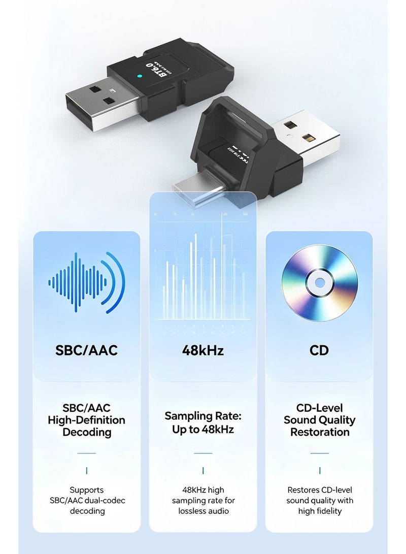 Aura Select USB-C/USB-A Dual Plug Bluetooth 6.0 Adapter for Windows PC｜Plug & Play for Win11/10/8.1｜Connect 7 Devices - Image 5