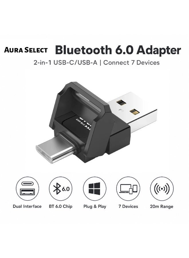 Aura Select USB-C/USB-A Dual Plug Bluetooth 6.0 Adapter for Windows PC｜Plug & Play for Win11/10/8.1｜Connect 7 Devices - Image 1