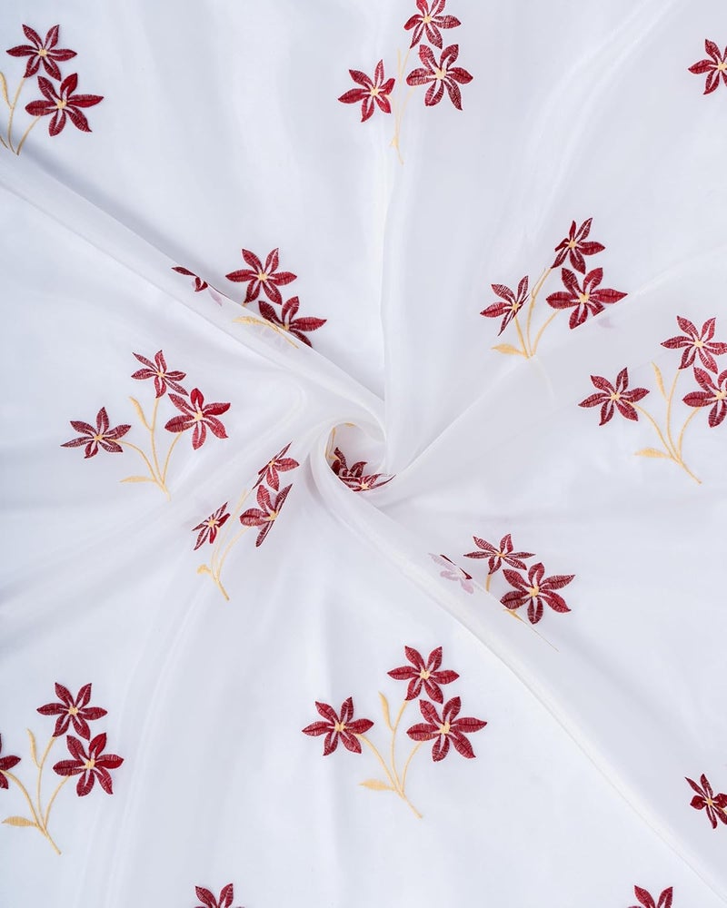 Parda online 7 ft Sheer Tissue Grommet Curtains with Floral Embroidery (Pack of 2) - Maroon & Golden - Image 4