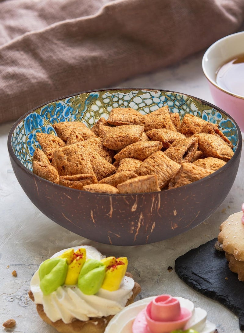 وعاء جوز الهند الطبيعي المرصع باللؤلؤ، أوعية المفاتيح وأوعية الوجبات الخفيفة للفواكه للمفاتيح والحلويات والمكسرات والسلطات وديكور المنزل أوعية من قشرة جوز الهند بتصميمات أوراق النخيل الاستوائية - Image 3