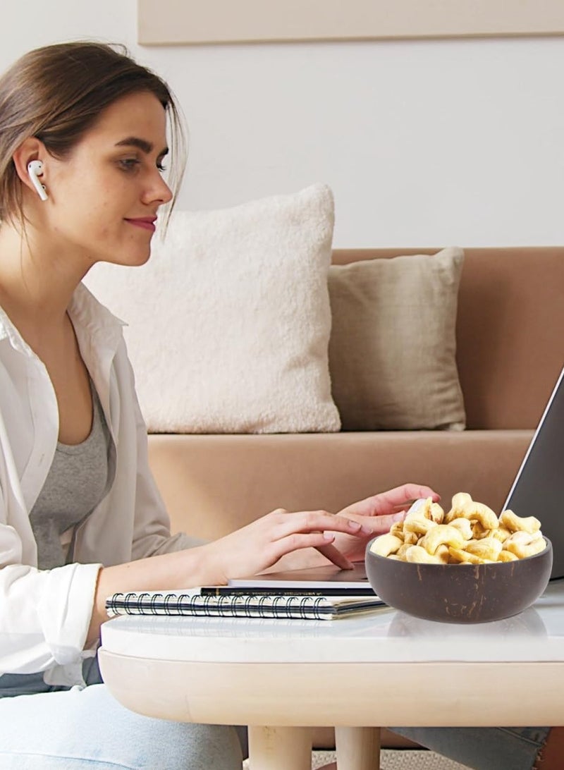 وعاء جوز الهند الطبيعي المرصع باللؤلؤ، أوعية المفاتيح وأوعية الوجبات الخفيفة للفواكه للمفاتيح والحلويات والمكسرات والسلطات وديكور المنزل أوعية من قشرة جوز الهند بتصميمات أوراق النخيل الاستوائية - Image 5