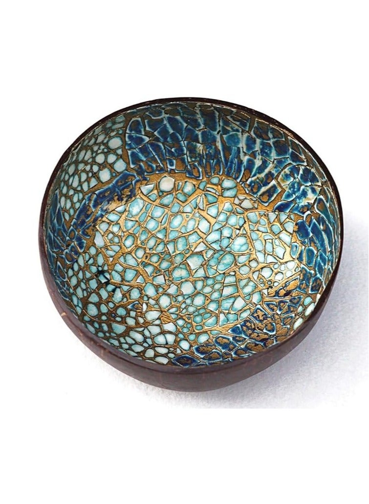 وعاء جوز الهند الطبيعي المرصع باللؤلؤ، أوعية المفاتيح وأوعية الوجبات الخفيفة للفواكه للمفاتيح والحلويات والمكسرات والسلطات وديكور المنزل أوعية من قشرة جوز الهند بتصميمات أوراق النخيل الاستوائية - Image 1