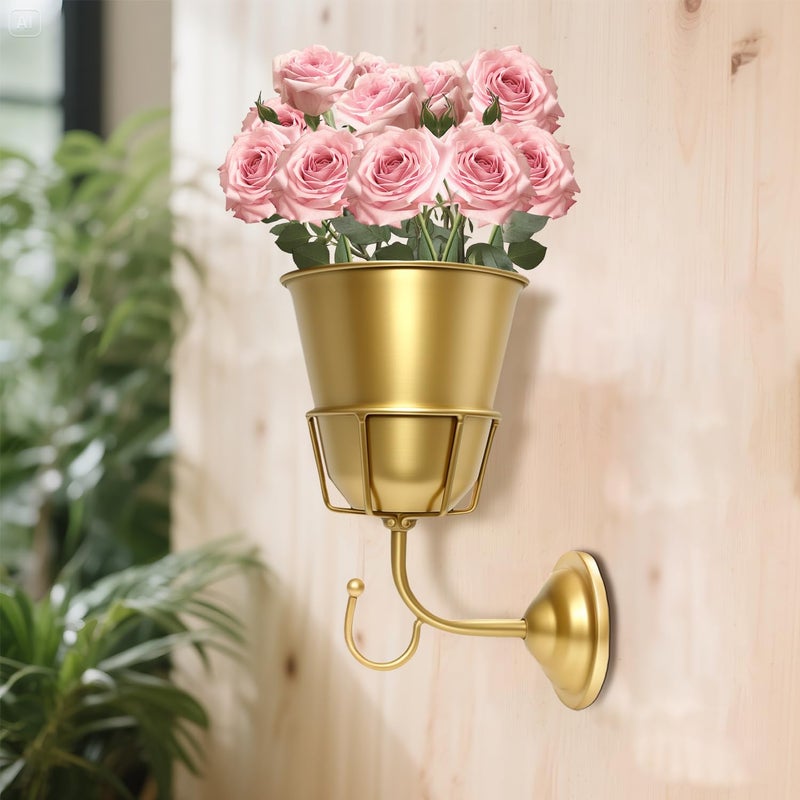 Jaxbo Handcrafted Opal Wall VesselVintage Wall Vase for Brass FlowersMultiFunction Hanging Organizer with Hook - Image 2