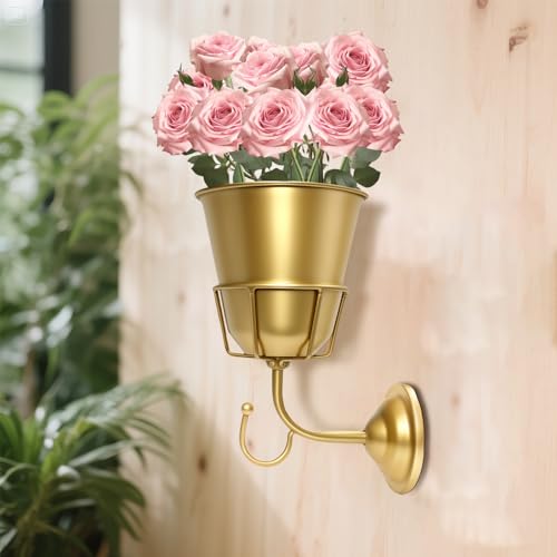 Jaxbo Handcrafted Opal Wall VesselVintage Wall Vase for Brass FlowersMultiFunction Hanging Organizer with Hook - Image 1