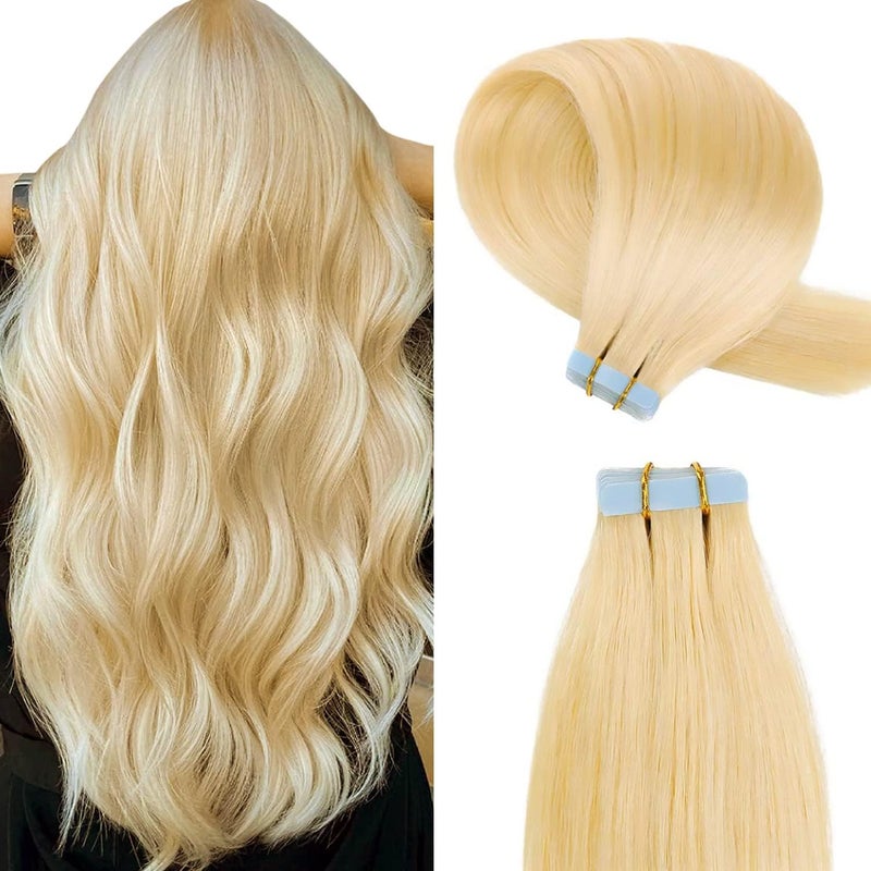 ييليت إكسسوارات شعر Yilite أشقر Tape In - شعر بشري، 18 بوصة، 20 قطعة، 50 جرام/عبوة - غير مرئي، مستقيم، خصلات جلدية غير مرئية - شعر ريمي - شعر بشري حقيقي (18 بوصة #613 أشقر مبيض) - Image 1