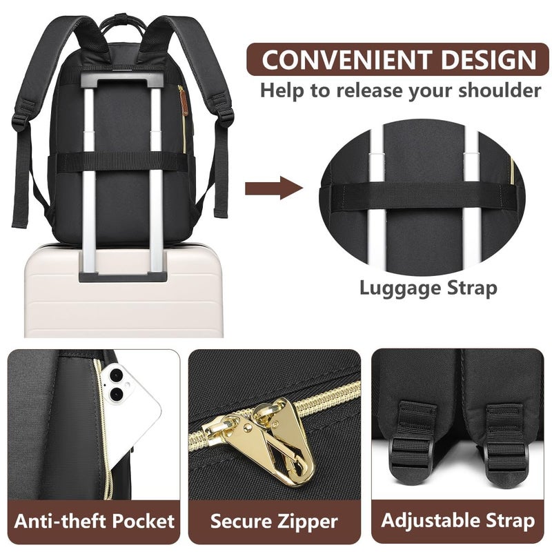 bagswan Laptop Backpack for Women Bag - 15.6 inch Work Travel Backpack with USB Charger College Bookbag Waterproof Business Computer Backpack Anti-theft Casual Backpacks for Nurse Teacher Beige Black Brown - Image 5