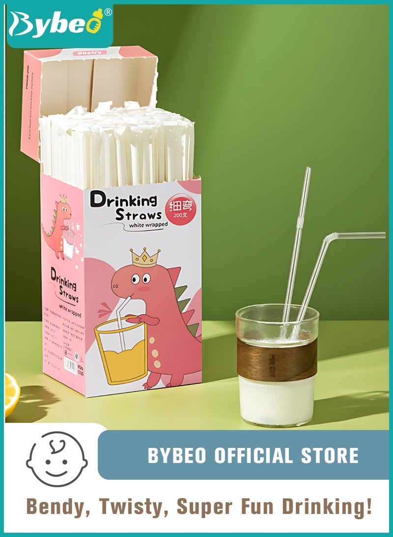 Bybeo 200PCS Disposable Drinking Straws, Plastic Flex Straws, Individually Wrapped Clear Straws, 21cm Long Perfect for Toddlers, Kids, Adults on Home, Party, Bars, Cafe and Restaurant - Image 1