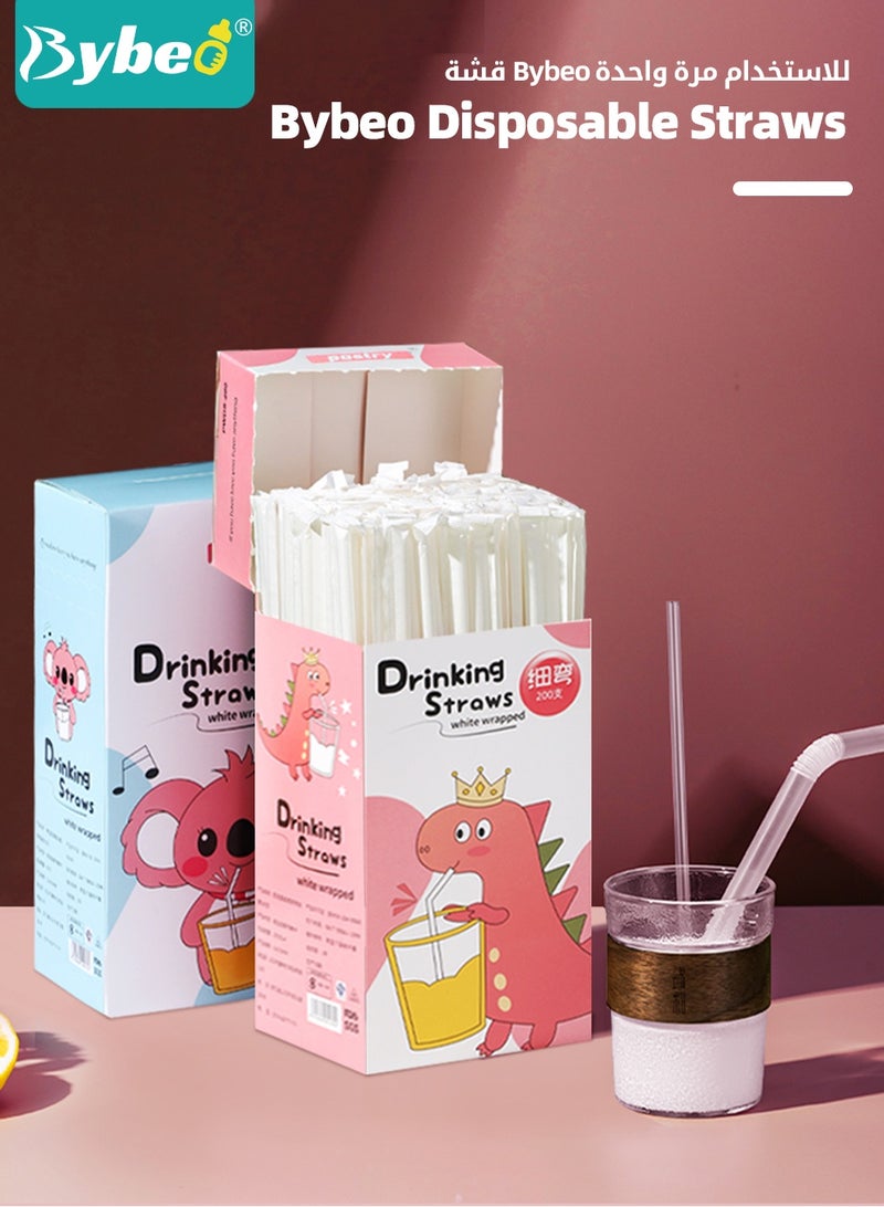 Bybeo 200PCS Disposable Drinking Straws, Plastic Flex Straws, Individually Wrapped Clear Straws, 21cm Long Perfect for Toddlers, Kids, Adults on Home, Party, Bars, Cafe and Restaurant - Image 2