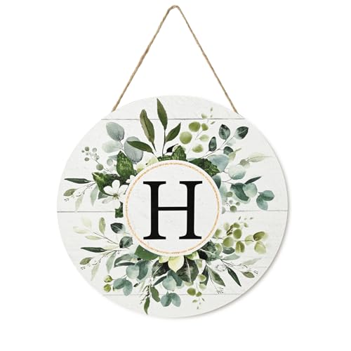 Sm:)e Smile Monogram Letter H Wreaths Wooden Welcome Sign, Family Last Name Initial Front Door Wall Decoration, Floral Spring Summer Porch Rustic Home Kitchen Decor - Image 1