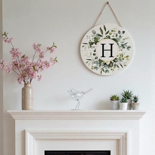 Sm:)e Smile Monogram Letter H Wreaths Wooden Welcome Sign, Family Last Name Initial Front Door Wall Decoration, Floral Spring Summer Porch Rustic Home Kitchen Decor - Image 3