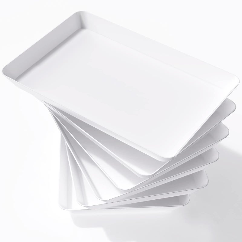 Lifewit Serving Tray Plastic for Party Supplies 1495 x 945 Platters for Serving Food 6 pcs White Reusable Tray for Veggie Snack Fruit Cookies Desserts in KitchenPantry Organization