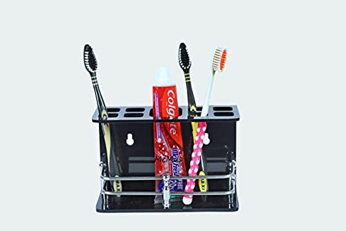McMus Big Size Wall Mounted self Adhesive Acrylic Tooth Brush/Toothpaste Holder/Stand/Tumbler/Toothpaste for Bathroom Stand Organizer Rack for Home (Big Size, Stainless Steel) (Black) - Image 4