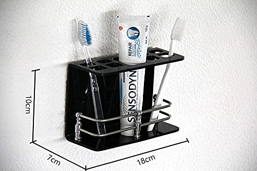 McMus Big Size Wall Mounted self Adhesive Acrylic Tooth Brush/Toothpaste Holder/Stand/Tumbler/Toothpaste for Bathroom Stand Organizer Rack for Home (Big Size, Stainless Steel) (Black) - Image 3
