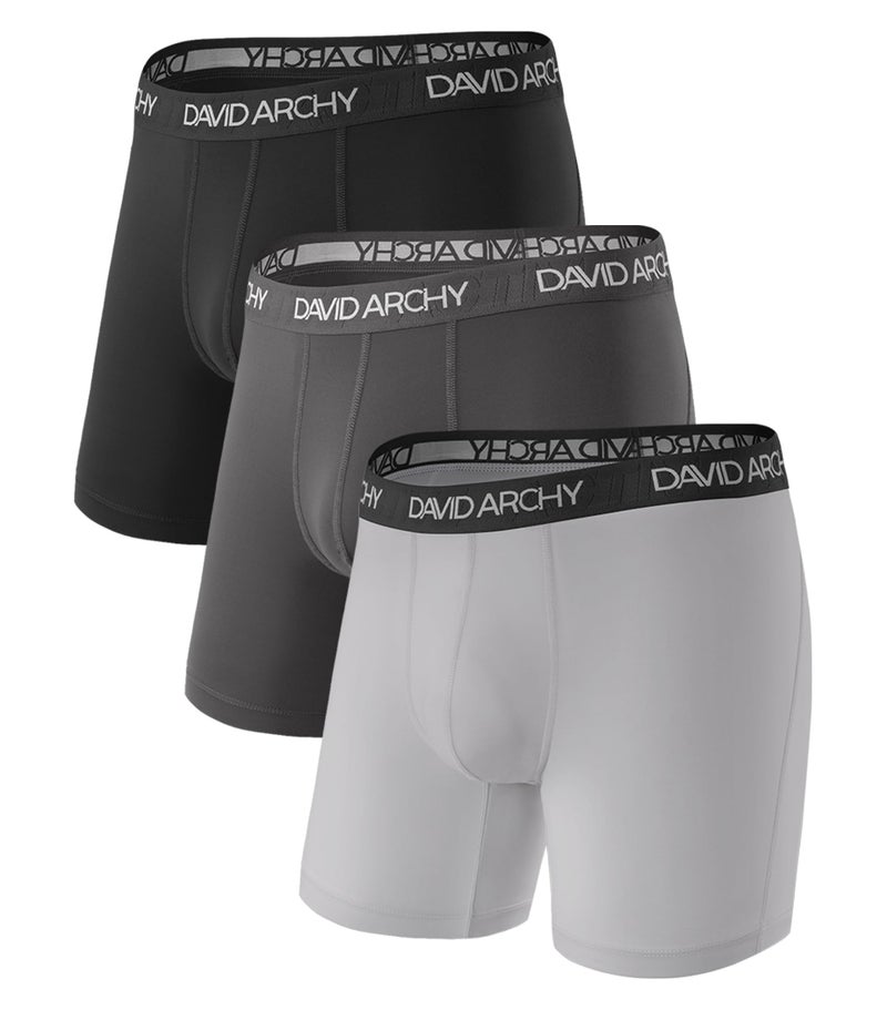 DAVID ARCHY Mens Underwear Solid Quick Dry Polyamide Boxer Briefs Active Performance Sports Waistband Ultra Soft Breathable Underwear in 3 Pack No Fly (M, Black/Dark Gray/Light Gray - Solid No Fly) - Image 1