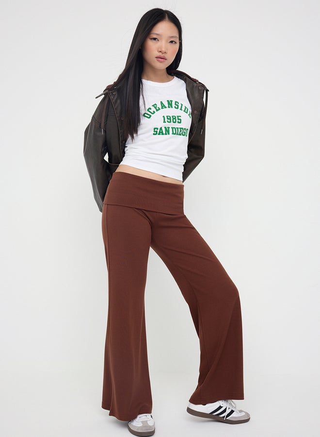 trendyol Brown Folded Waist Wideleg/Wide Leg Pants - Image 2
