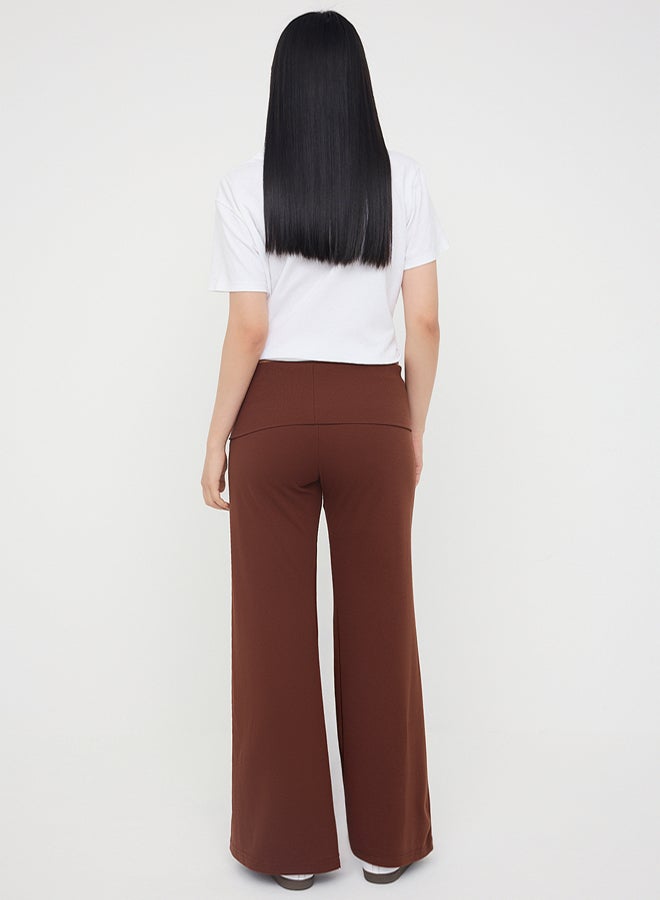 trendyol Brown Folded Waist Wideleg/Wide Leg Pants - Image 4
