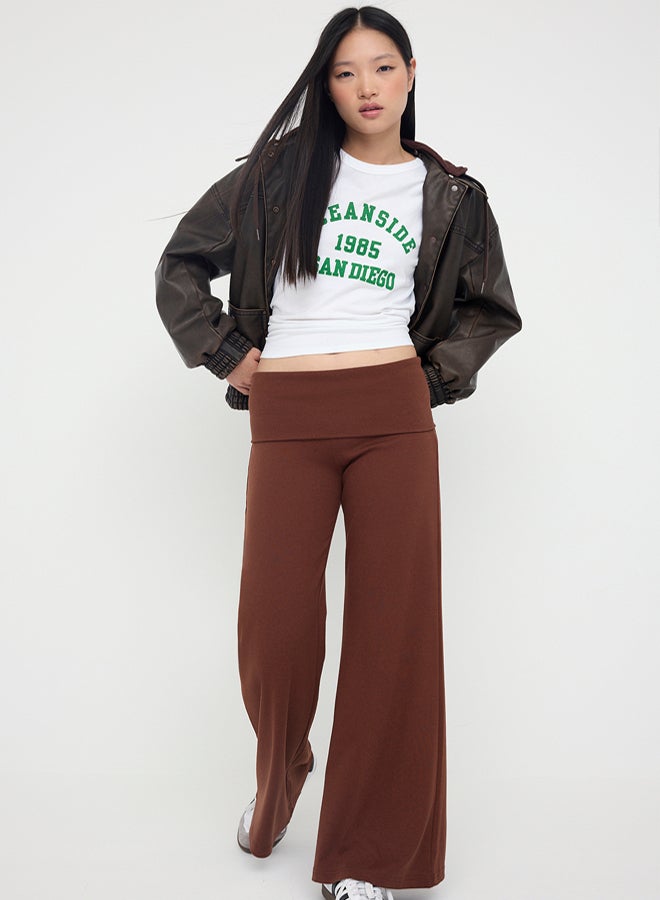 trendyol Brown Folded Waist Wideleg/Wide Leg Pants - Image 1