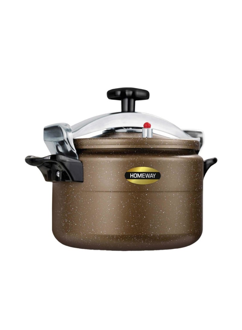 9L Marble-Coated Arabic Pressure Cooker HW6623, Aluminum Body, Safety Locking System, Airtight Lid, Bakelite Handle, Brown