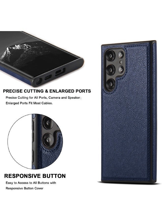 TEAM LUXURY Samsung Galaxy S23 Ultra Case, Vegan Leather Protective Case for Samsung S23 Ultra 5G 6.8‘’, Luxury, Elegant and Beautiful Design Cover, Non-Slip Vintage Looking Perfect Stitching Leather Case(Blue) - Image 3