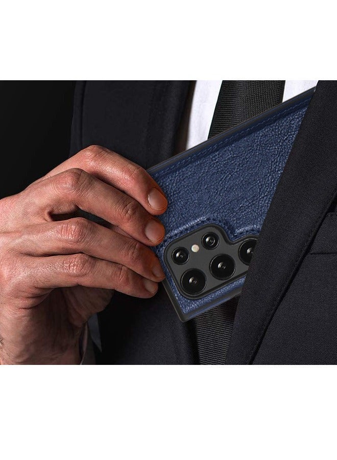 TEAM LUXURY Samsung Galaxy S23 Ultra Case, Vegan Leather Protective Case for Samsung S23 Ultra 5G 6.8‘’, Luxury, Elegant and Beautiful Design Cover, Non-Slip Vintage Looking Perfect Stitching Leather Case(Blue) - Image 4