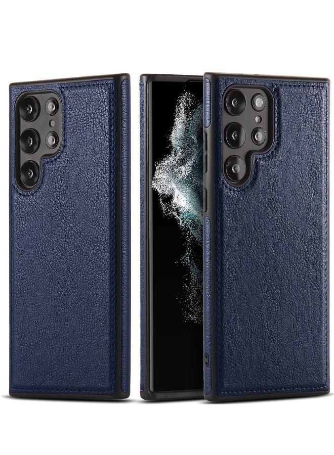 TEAM LUXURY Samsung Galaxy S23 Ultra Case, Vegan Leather Protective Case for Samsung S23 Ultra 5G 6.8‘’, Luxury, Elegant and Beautiful Design Cover, Non-Slip Vintage Looking Perfect Stitching Leather Case(Blue) - Image 1