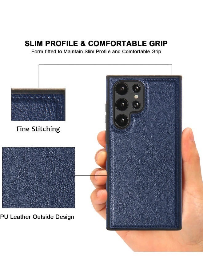 TEAM LUXURY Samsung Galaxy S23 Ultra Case, Vegan Leather Protective Case for Samsung S23 Ultra 5G 6.8‘’, Luxury, Elegant and Beautiful Design Cover, Non-Slip Vintage Looking Perfect Stitching Leather Case(Blue) - Image 2