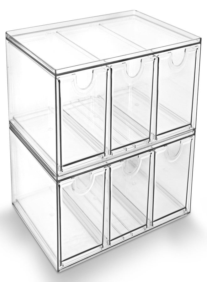 Prsildan Acrylic Makeup Organizer, 2 Pack Stackable Storage Drawers with 6 Drawers for Office Desk Vanity Craft Room Clear Drawer Organizers for Hair Accessories Art Supplies Cosmetics Modular System - Image 1