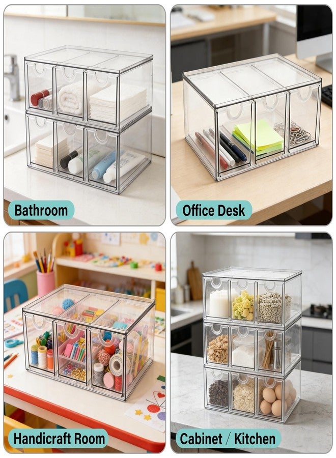 Prsildan Acrylic Makeup Organizer, 2 Pack Stackable Storage Drawers with 6 Drawers for Office Desk Vanity Craft Room Clear Drawer Organizers for Hair Accessories Art Supplies Cosmetics Modular System - Image 2