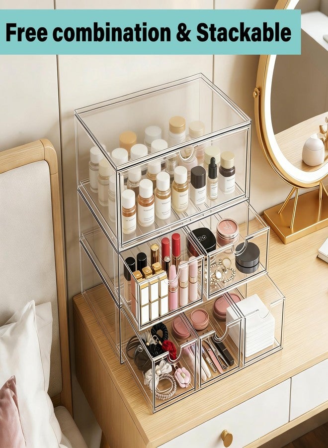 Prsildan Acrylic Makeup Organizer, 2 Pack Stackable Storage Drawers with 6 Drawers for Office Desk Vanity Craft Room Clear Drawer Organizers for Hair Accessories Art Supplies Cosmetics Modular System - Image 4