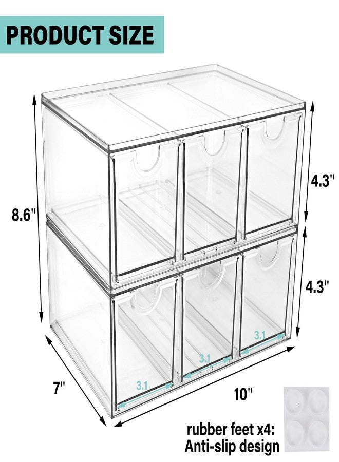 Prsildan Acrylic Makeup Organizer, 2 Pack Stackable Storage Drawers with 6 Drawers for Office Desk Vanity Craft Room Clear Drawer Organizers for Hair Accessories Art Supplies Cosmetics Modular System - Image 3
